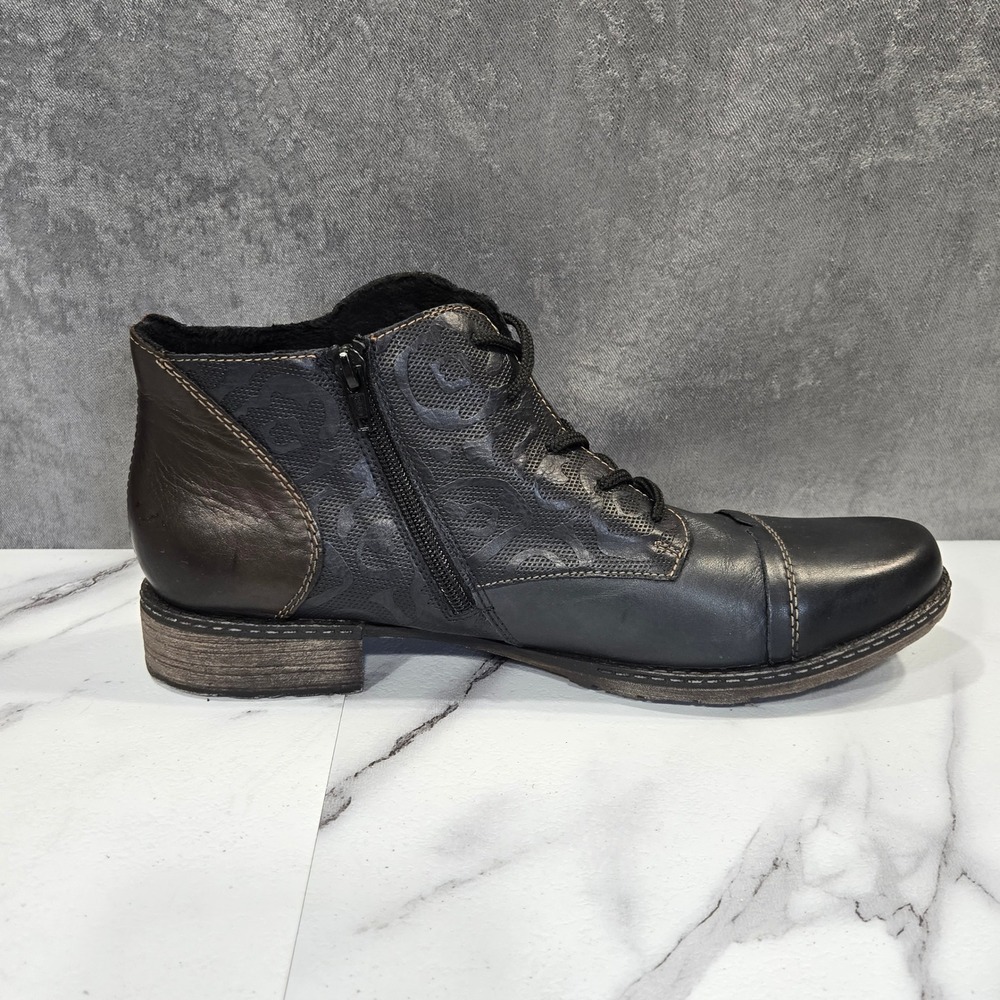 Remonte Rieker Ankle Boots Womens 11 EU 43 Black Leather Lace Up Zip Comfort - Picture 2 of 11